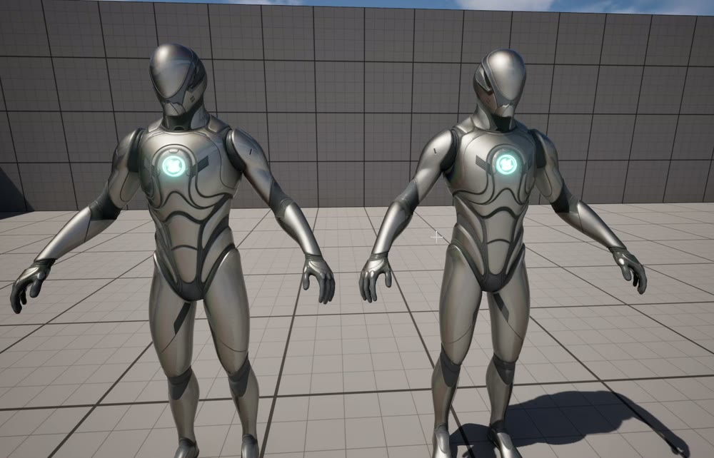左が元のメッシュ、右がテクスチャと法線をコピーしてパーティクル化したキャラクター。見た目がほぼ同じになっている